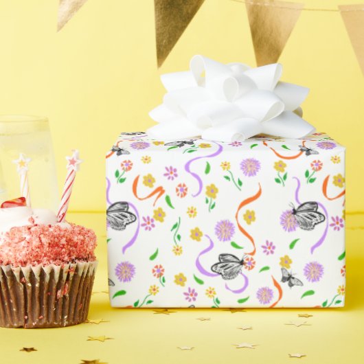 Vlinder Witte Lavendel Bloem Cadeaupapier (Verjaardagsfeest)