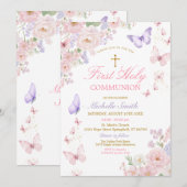 Vlinder Zachte Bloem Eerste Heilige Communie Kaart (Voorkant / Achterkant)