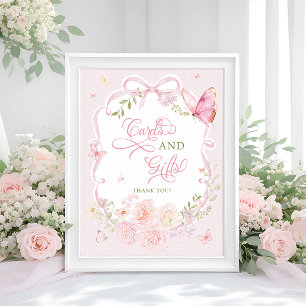 Vlinder Zachte Roze Bloemkaarten en Cadeaus Poster