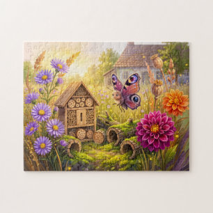 Vlinder zoekt wintershelter in insectenhotel legpuzzel