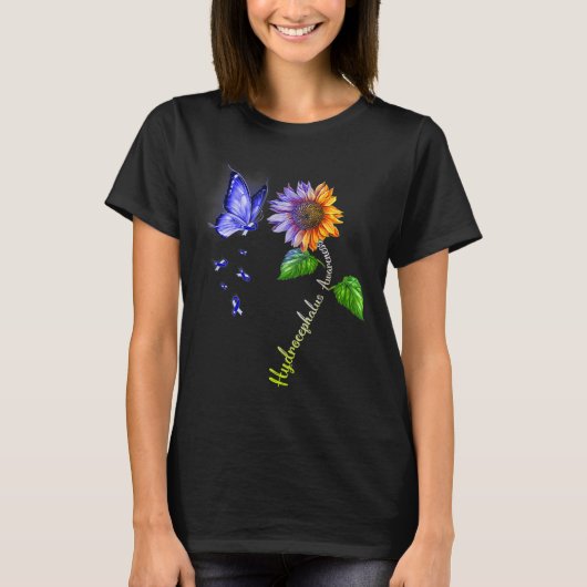 Vlinder Zonnebloem Hydrocefalus Awareness T-shirt (Voorkant)
