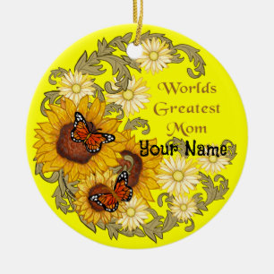 Vlinder Zonnebloem  Mama Keramisch Ornament