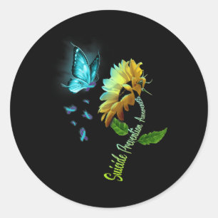 Vlinder zonnebloem zelfmoord preventie bewustzijn ronde sticker