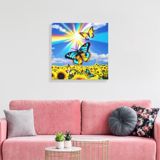 Vlinder & Zonnebloemen Canvas Afdruk (Insitu (Woonkamer))