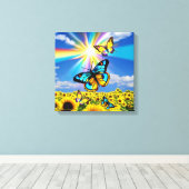 Vlinder & Zonnebloemen Canvas Afdruk (Insitu (Houten vloer))