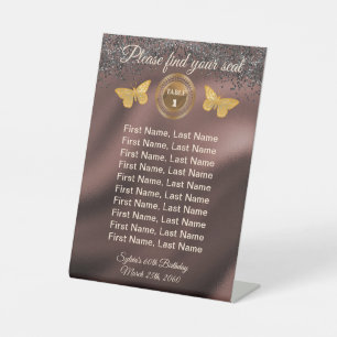 Vlinder & Zwarte Glitter, Folie Tafel Nummer Bord  Reclamebord Met Voetstuk