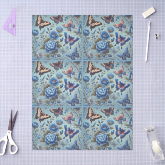 Vlinderbloemen Vlinders Blauw Decoupage Tissuepapier (Craft)