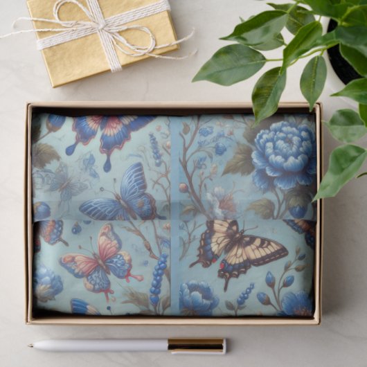 Vlinderbloemen Vlinders Blauw Decoupage Tissuepapier (Geschenk)