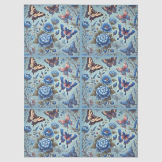 Vlinderbloemen Vlinders Blauw Decoupage Tissuepapier (Voorkant)