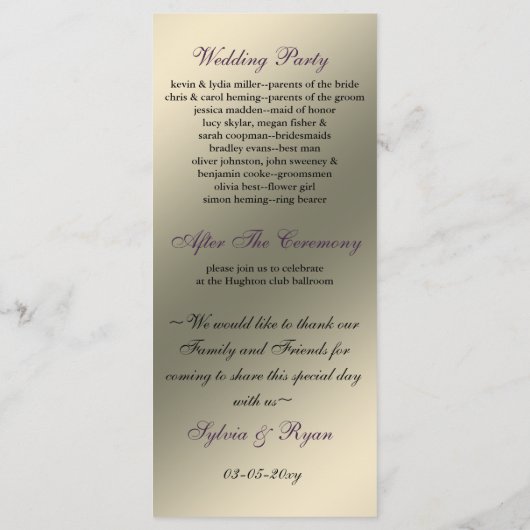 vlinderbloemig ivoor paarse Trouwprogramma Programma (Achterkant)