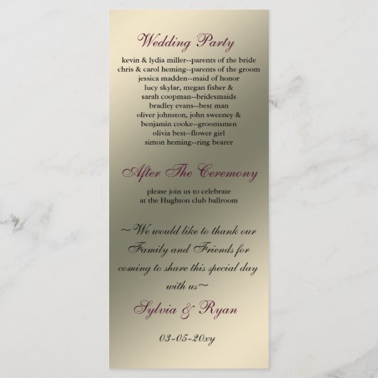 vlinderbloemig ivoor roze Bruiloftsprogramma Programma (Achterkant)