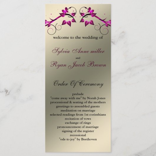 vlinderbloemig ivoor roze Bruiloftsprogramma Programma (Voorkant)