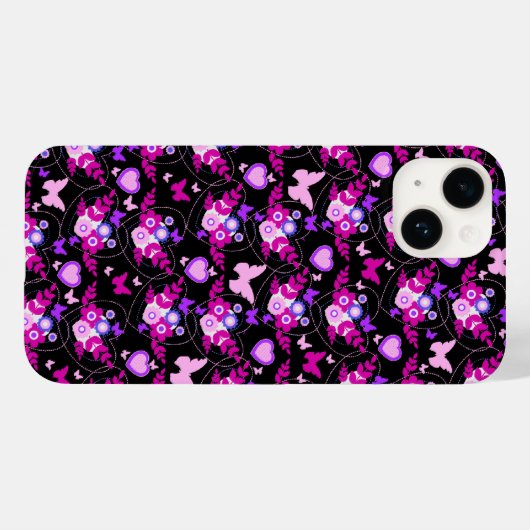 Vlinderbloemigen en harten roze zwart Case-Mate iPhone case (Achterkant (horizontaal))