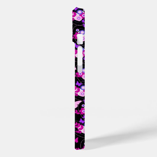 Vlinderbloemigen en harten roze zwart Case-Mate iPhone case (Achterkant / Links)
