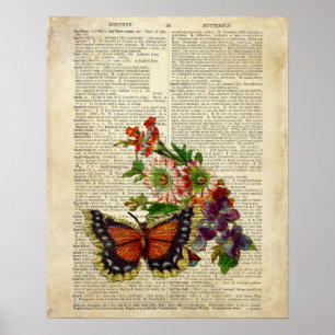 Vlinderbloemkunst op de woordenboekpagina poster