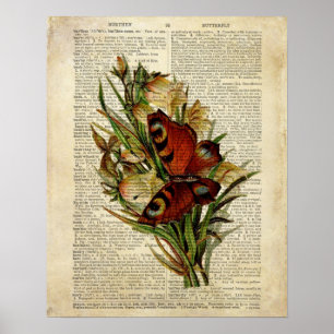 Vlinderbloemkunst op de woordenboekpagina poster