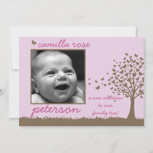 vlinderboom meisje geboorte aankondiging (Voorkant)