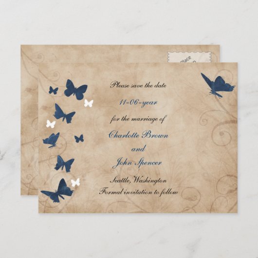 vlinderbruiloft save the date aankondigingskaart (Voorkant / Achterkant)
