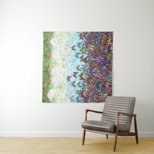 Vlindercascade en witte ganzen wandkleed (In Situ (horizontaal))