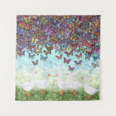 Vlindercascade en witte ganzen wandkleed (Voorkant)