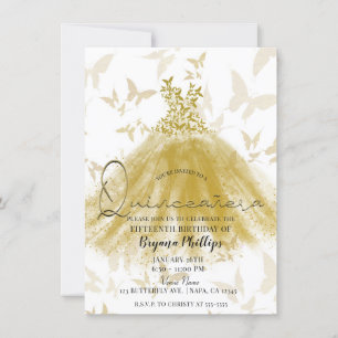 Vlinderdans Gouden Glitter Jurk Quinceañera Kaart