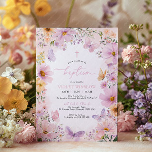 Vlinderdoop Floral Roze Paarse Meisje Kaart
