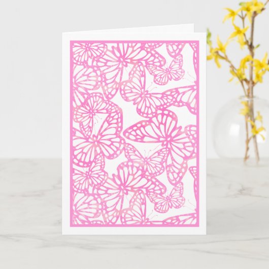 Vlinderdromen (roze) Blank Kaart (Gele Bloem)