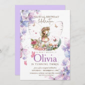 Vlinderfee Roze en Paars 3e Verjaardag Kaart (Voorkant / Achterkant)