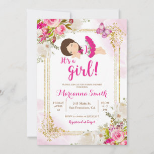 Vlinderfeest Mexicaanse Roze Bloemen Baby Shower Kaart
