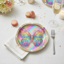 Vlinderfeest Regenboog Glitter Papieren Borden
