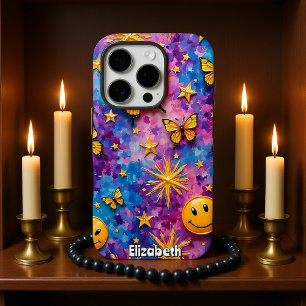 Vlindergelukzaligheid: Smiley Starburst iPhone 16 Pro Hoesje