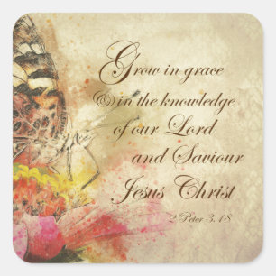  vlindergroei in Grace Bible Verse Vierkante Sticker