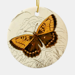 vlinderillustratie, goud en bruin keramisch ornament