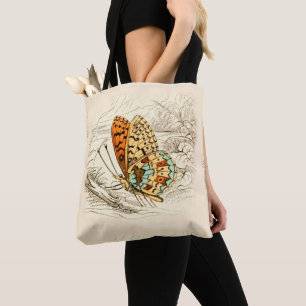 vlinderillustratie, Oranje en beige Draagtas