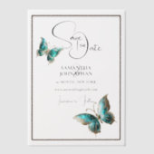 Vlinderjuweel blauw zilver save the date vellum uitnodigingen (Voorkant)