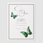 Vlinderjuweel smaragdgroen zilver save the date vellum uitnodigingen (Voorkant)