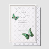 Vlinderjuweel smaragdgroen zilver save the date vellum uitnodigingen (Offset (Uitnodiging))