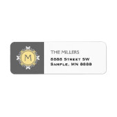 Vlinderkrans monogram wit geel grijs etiket (Voorkant)