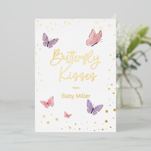 Vlinderkusjes Dank je  Folie Uitnodiging (Staand Voorkant)