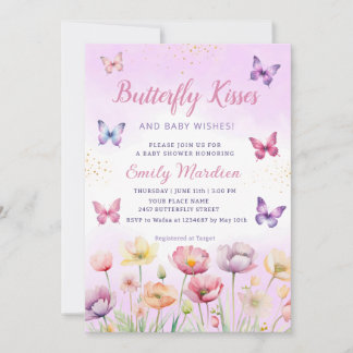 Vlinderkusjes en babywensen Meisje Baby Shower Kaart