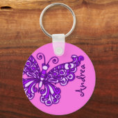 Vlindermeisjes roze en paarse naam sleutelhanger (Voorkant)