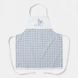 Vlindermonogram Dusty Blue Gingham controles Schort