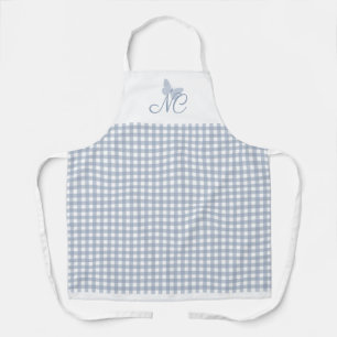 Vlindermonogram Dusty Blue Gingham controles Schort