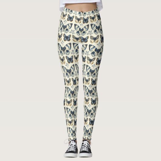 Vlindermotief Leggings met Antiek Botanisch Patroo (Voorkant)