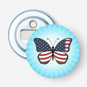 Vlindermotief met Amerikaanse vlag Button Flesopener