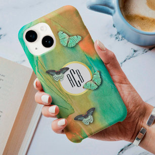 Vlindermotief met monogram uit grootmoeders tijd iPhone 14 hoesje