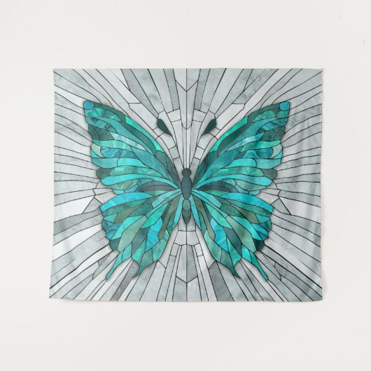 Vlindermozaïek - Emerald groen en grijs Wandkleed (Voorkant (horizontaal))
