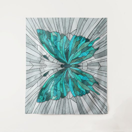 Vlindermozaïek - Emerald groen en grijs Wandkleed (Voorkant)
