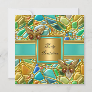 Vlindermozaïek goud aqua blauw verjaardagsfeestje kaart