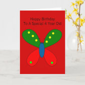 Vlinderontwerp Gepersonaliseerde 4e Verjaardag Kaart (Gele Bloem)